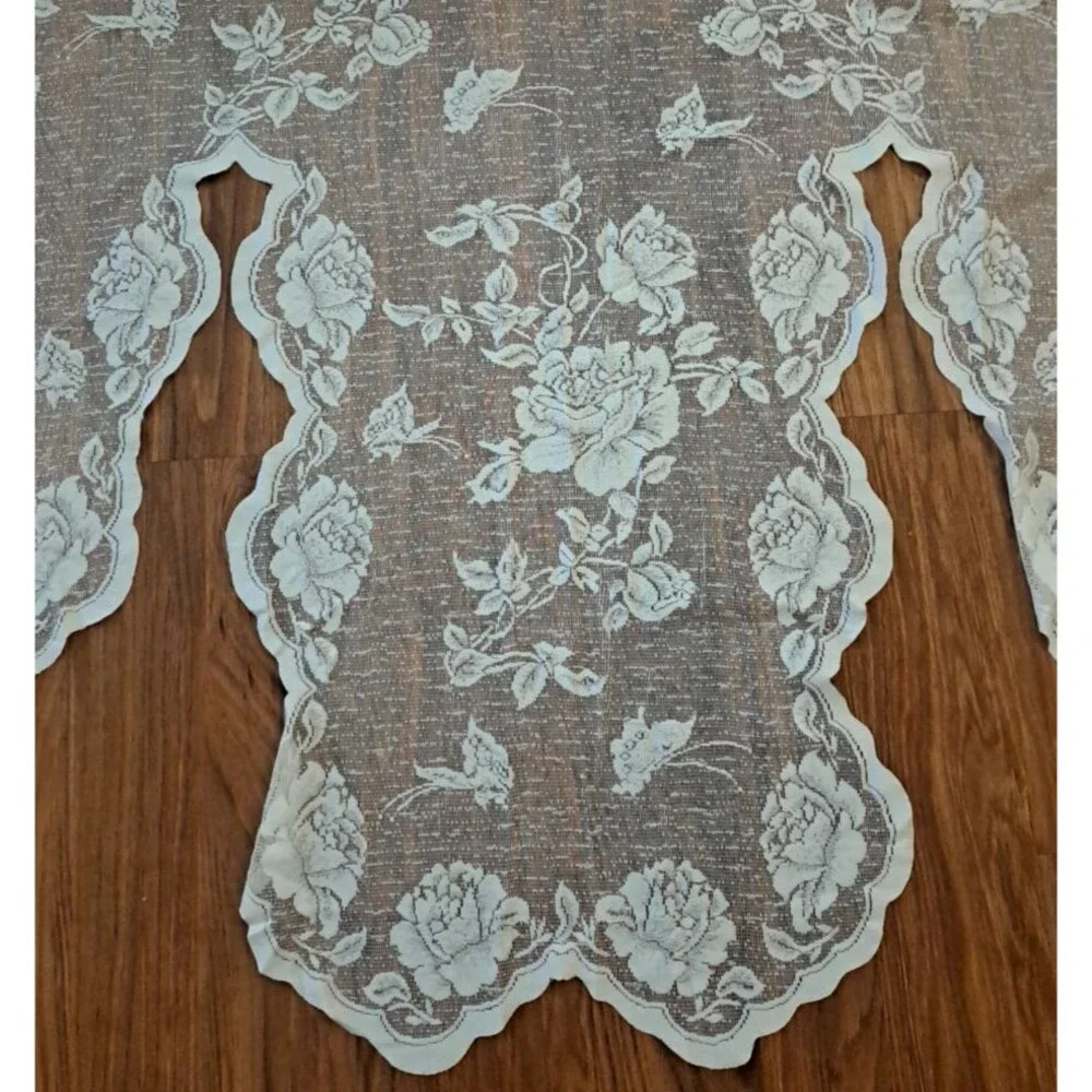 Ivory Lace Swag Curtain Floral Rose Garden Farmhouse Cottage Country 40x60